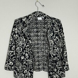 Anthropologie Black and White Floral Knit Jacket Blazer Cardigan